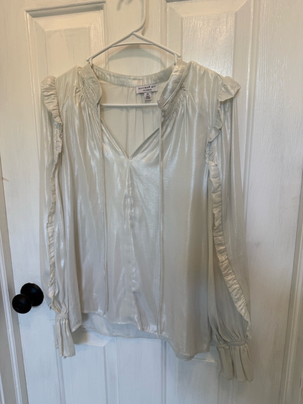 Current Air Shimmery Gold Ruffle Long-Sleeve Blouse
